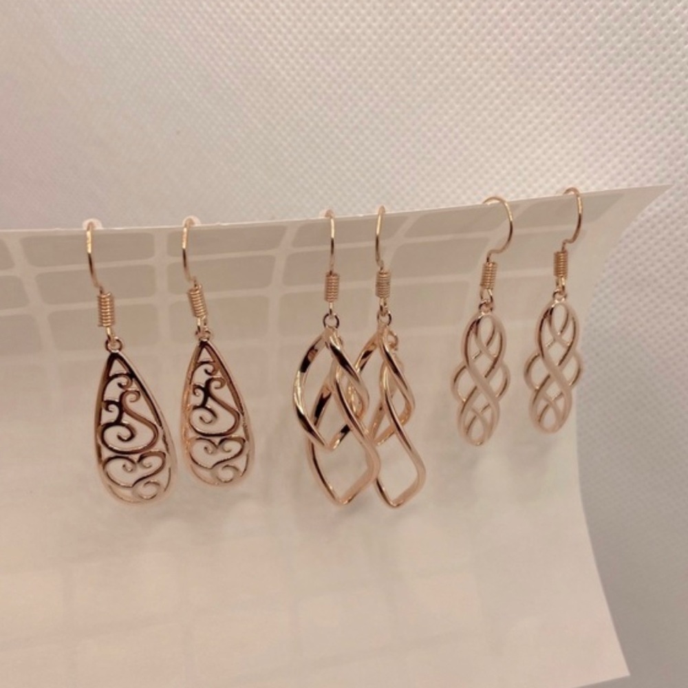 3 Pairs Celtic Knot Dangle Earrings Rose GP